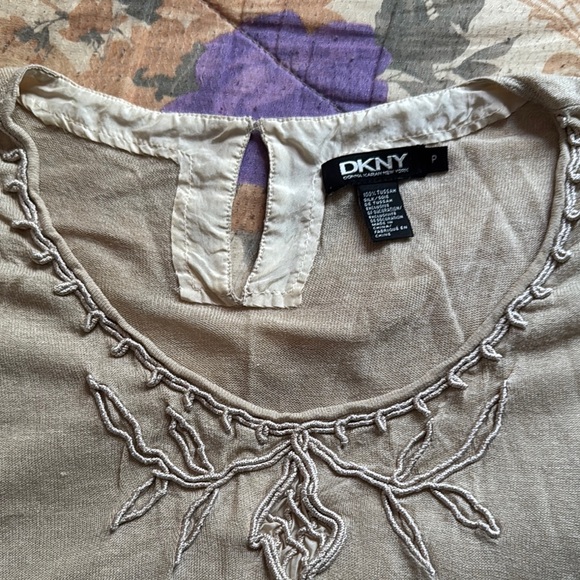 DKNY Women's Taupe Blouse with Decorative Neckline - Picture 5 of 6